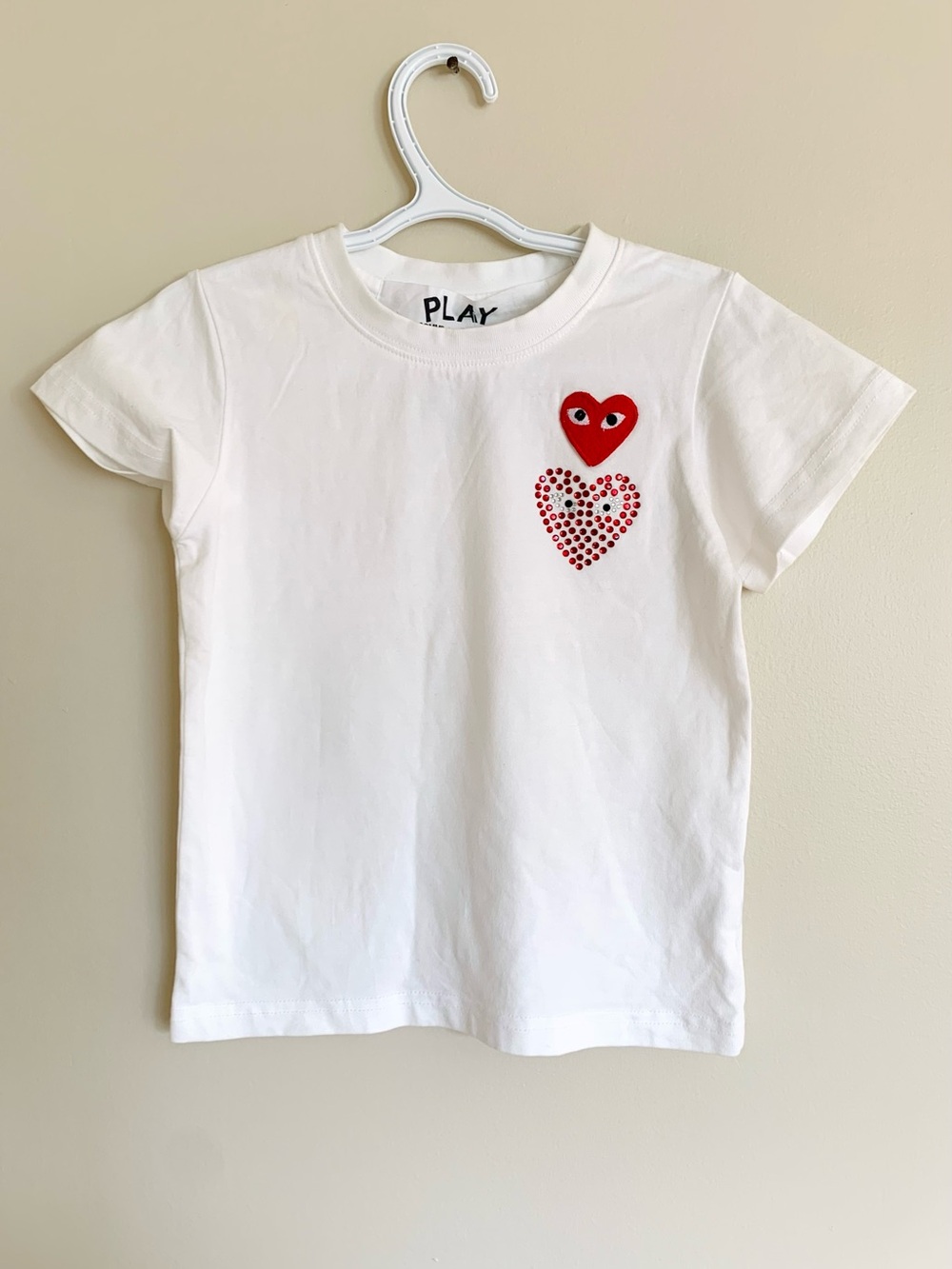 Comme des Garcons PLAY White Tee with Red Heart Motifs